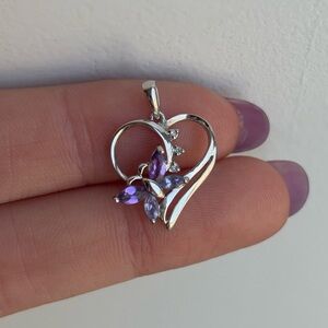 10k White Gold Diamond Gemstone Butterfly Heart Pendant / Charm